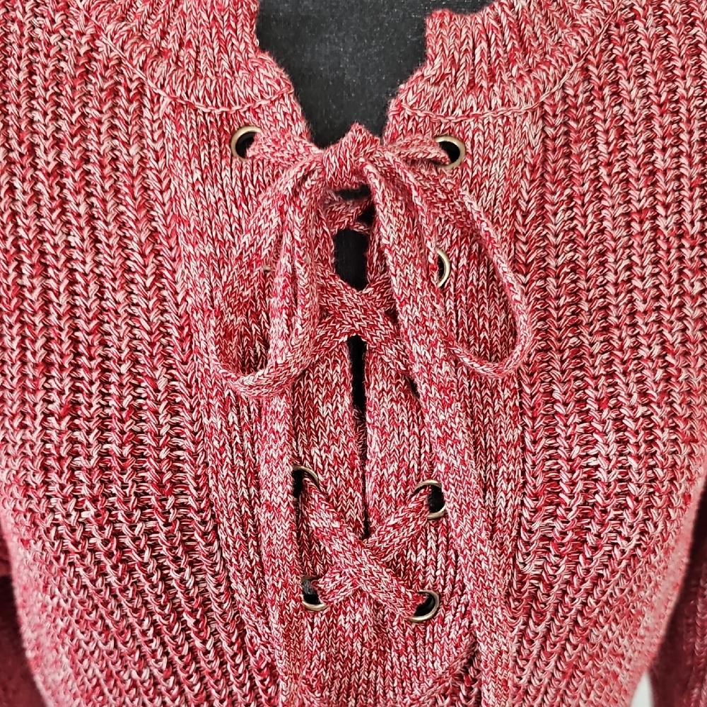 Madewell Marled Ribbed Lace-Up  Sweater. - Picture 3 of 9